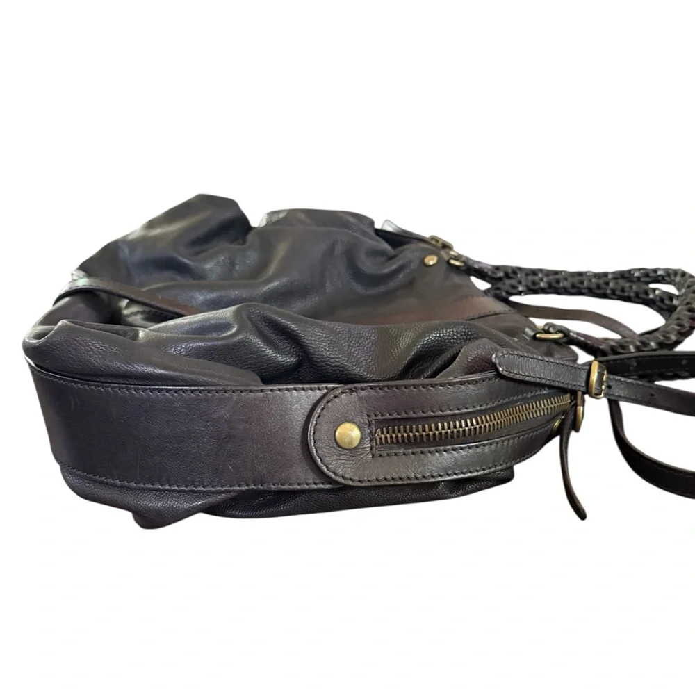Gorgeous Black Gryson Leather Shoulder Bag with Braided Handle